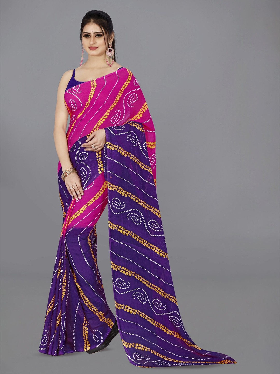 

ANAND SAREES Bandhani Printed Saree, Purple