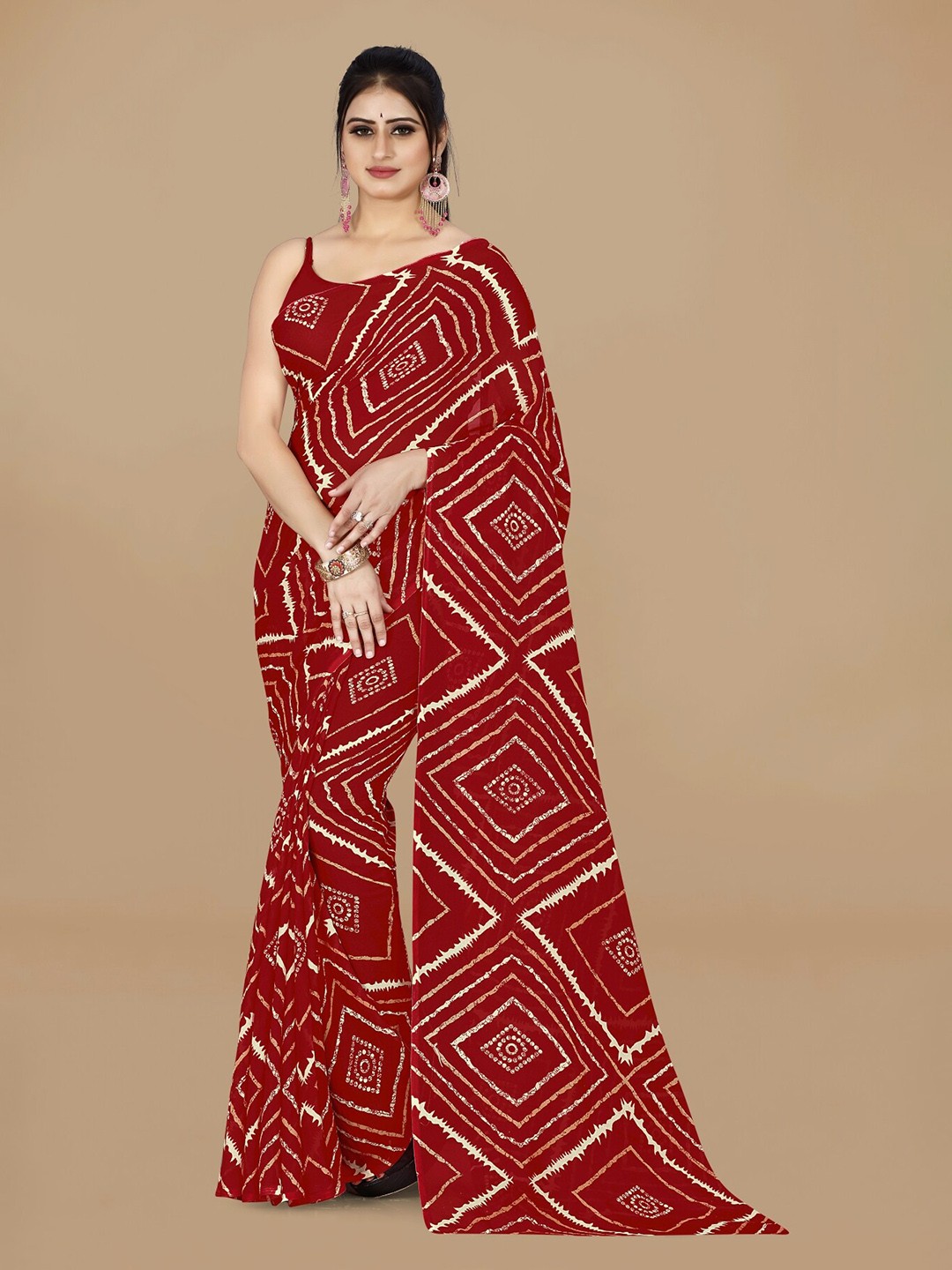 

ANAND SAREES Geometric Printed Saree, Red