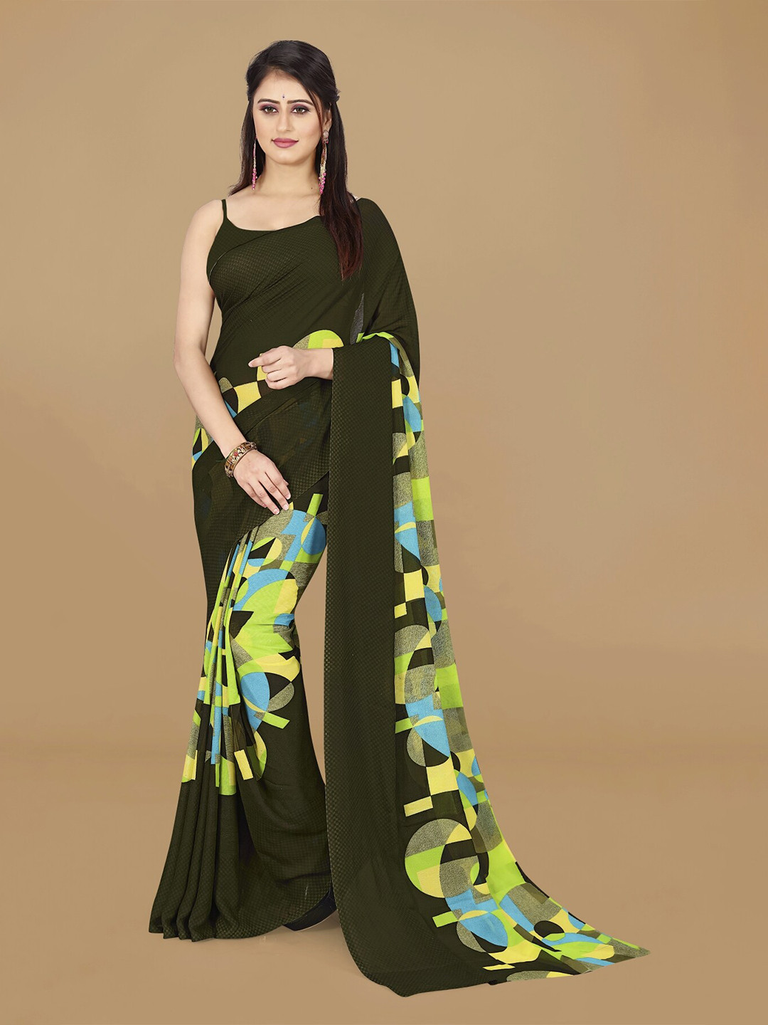 

ANAND SAREES Geometric Printed Saree, Black