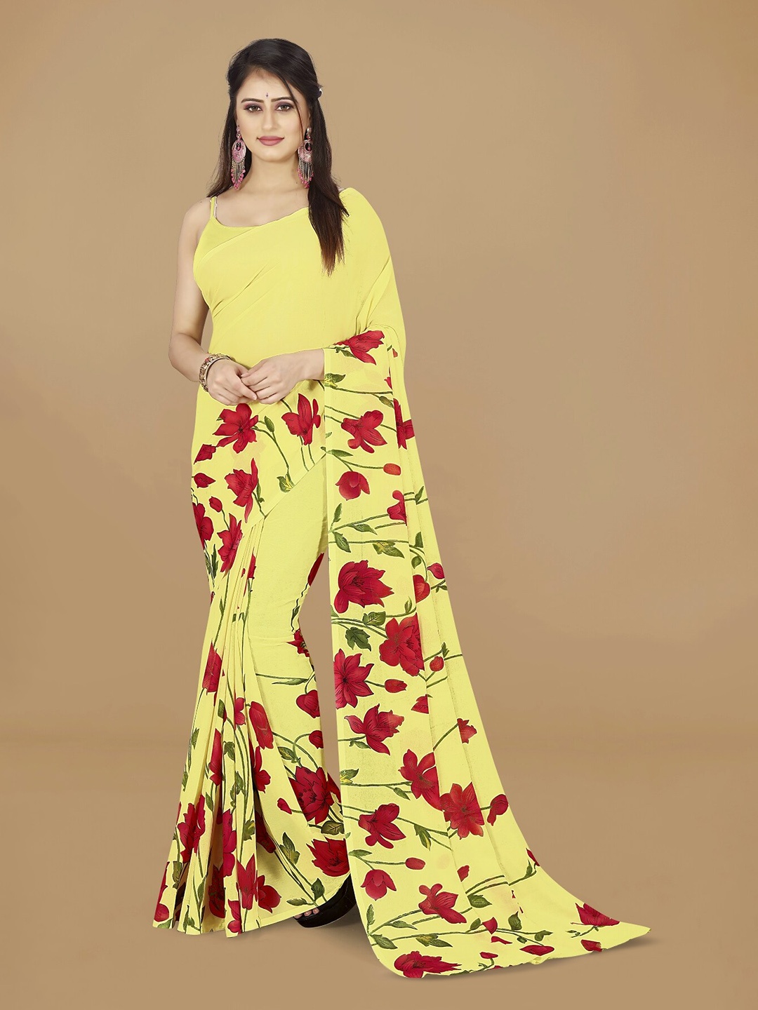 

ANAND SAREES Floral Printed Saree, Red