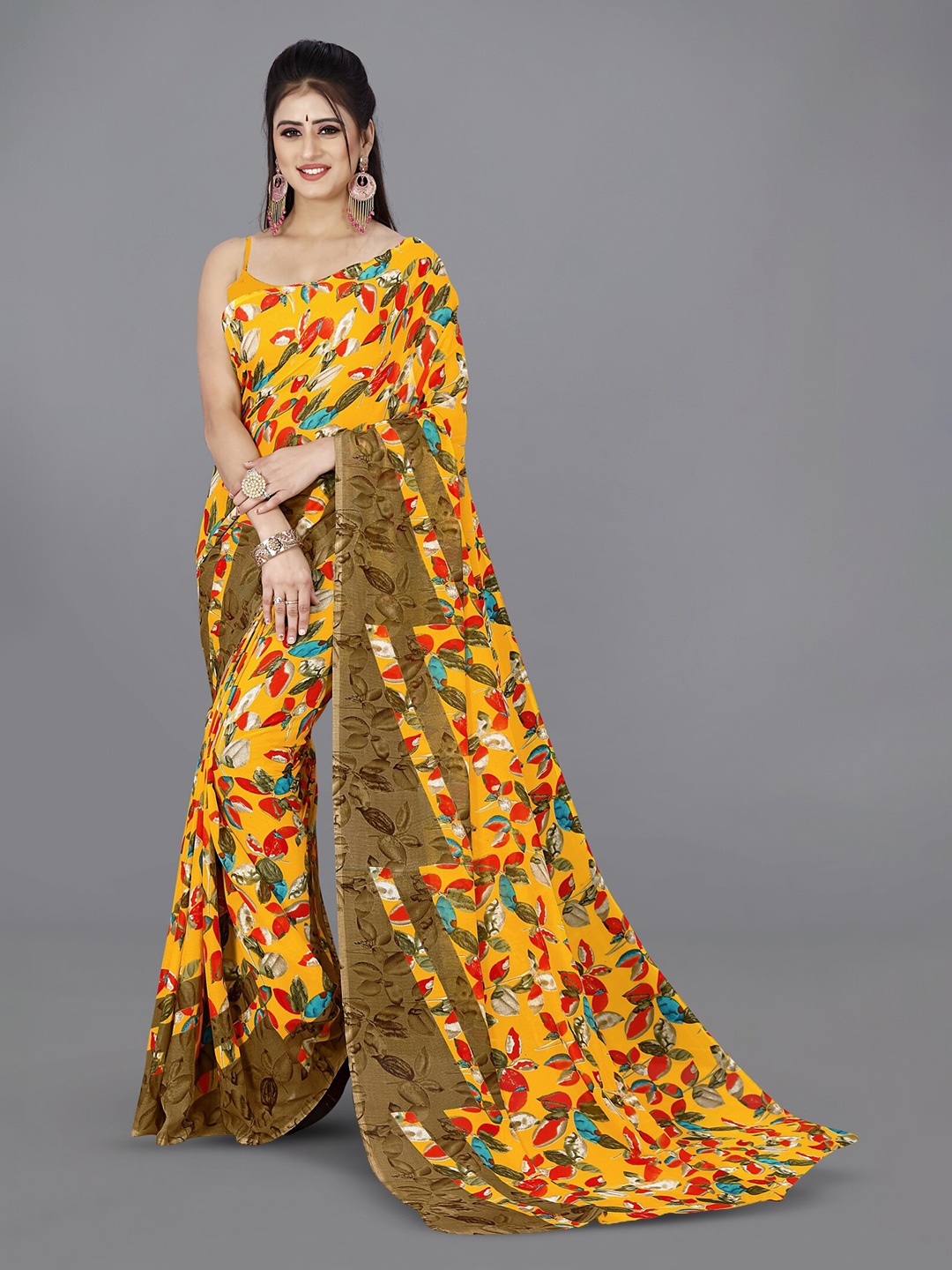 

ANAND SAREES Floral Printed Saree, Yellow