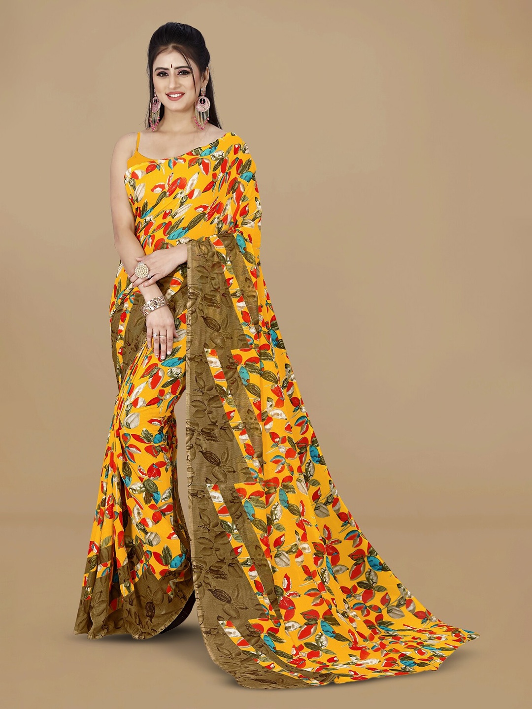 

ANAND SAREES Floral Printed Saree, Beige