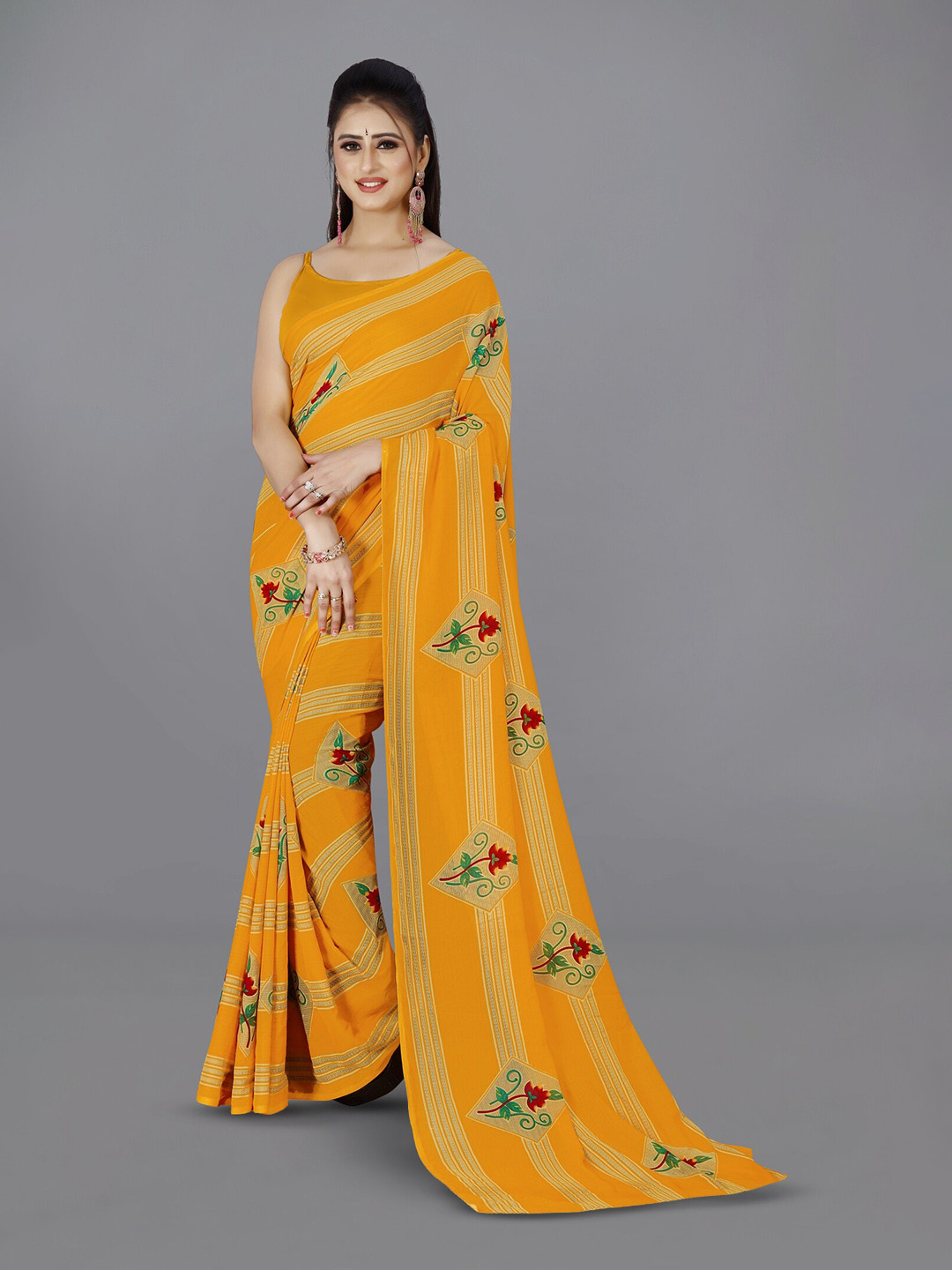 

ANAND SAREES Floral Saree, Yellow