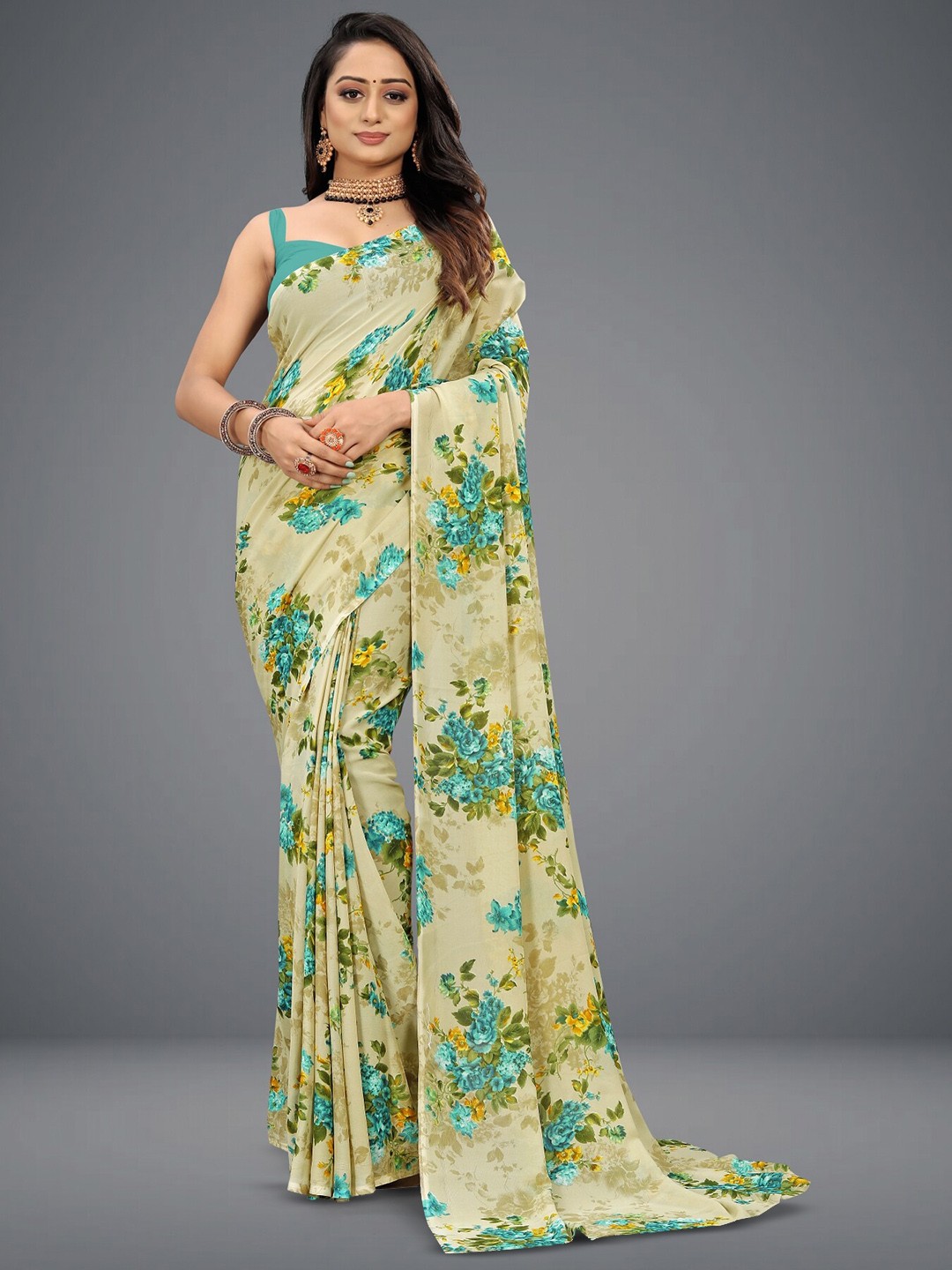 

ANAND SAREES Floral Printed Saree, Blue