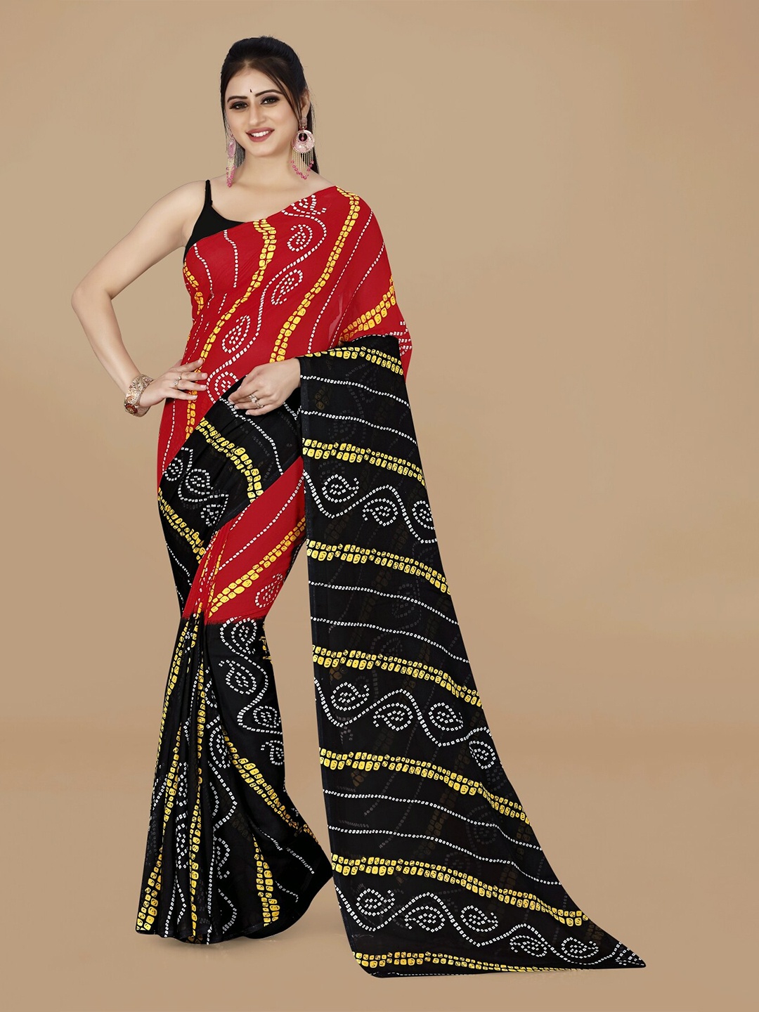 

ANAND SAREES Bandhani Printed Saree, Black