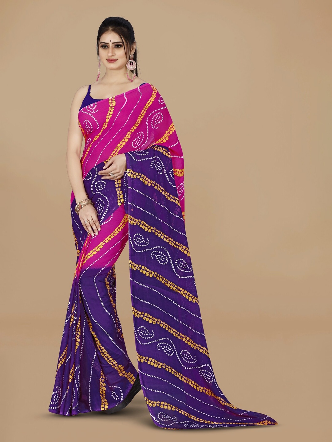 

ANAND SAREES Bandhani Printed Saree, Purple