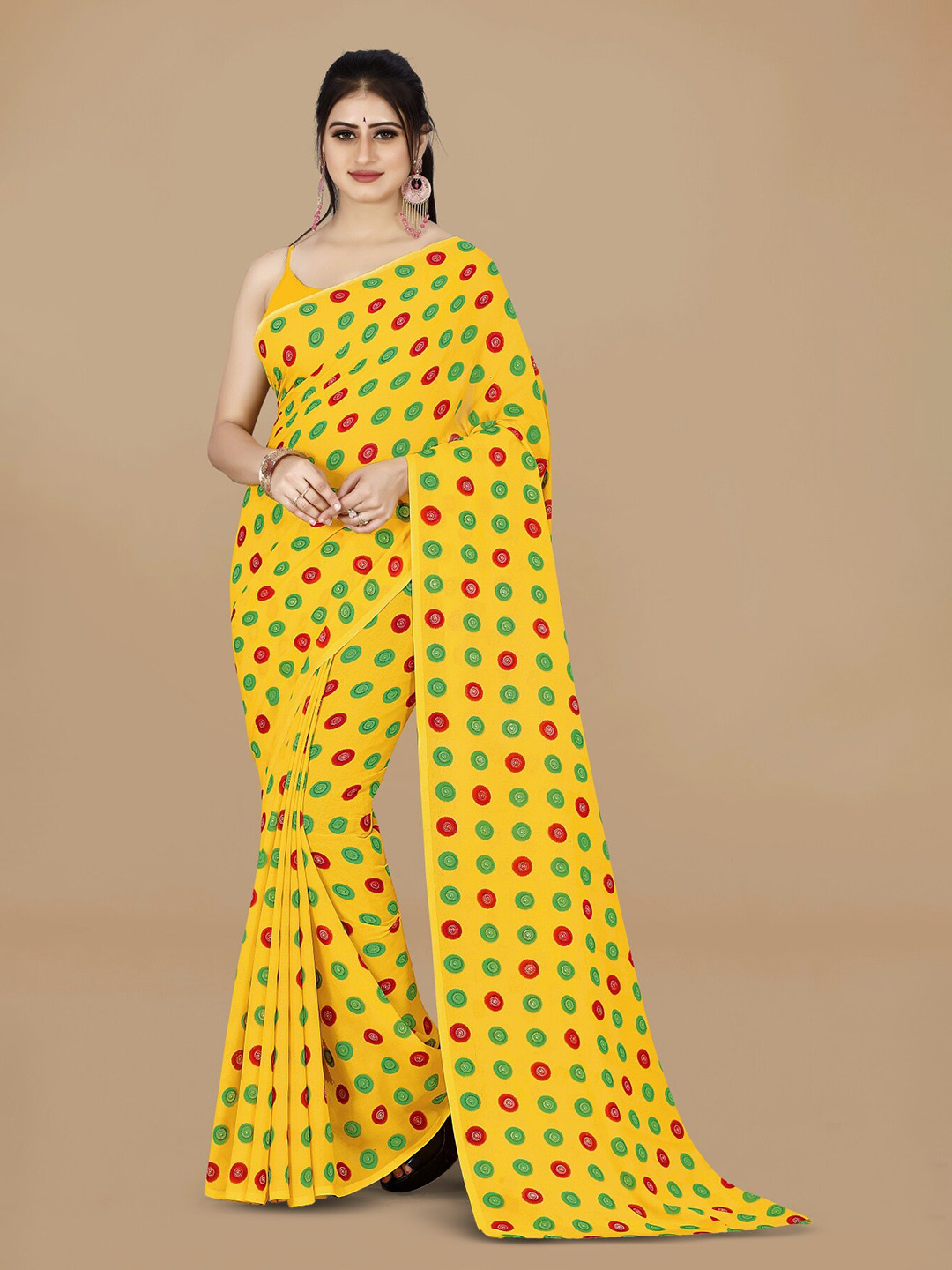 

ANAND SAREES Abstract Printed Saree, Yellow