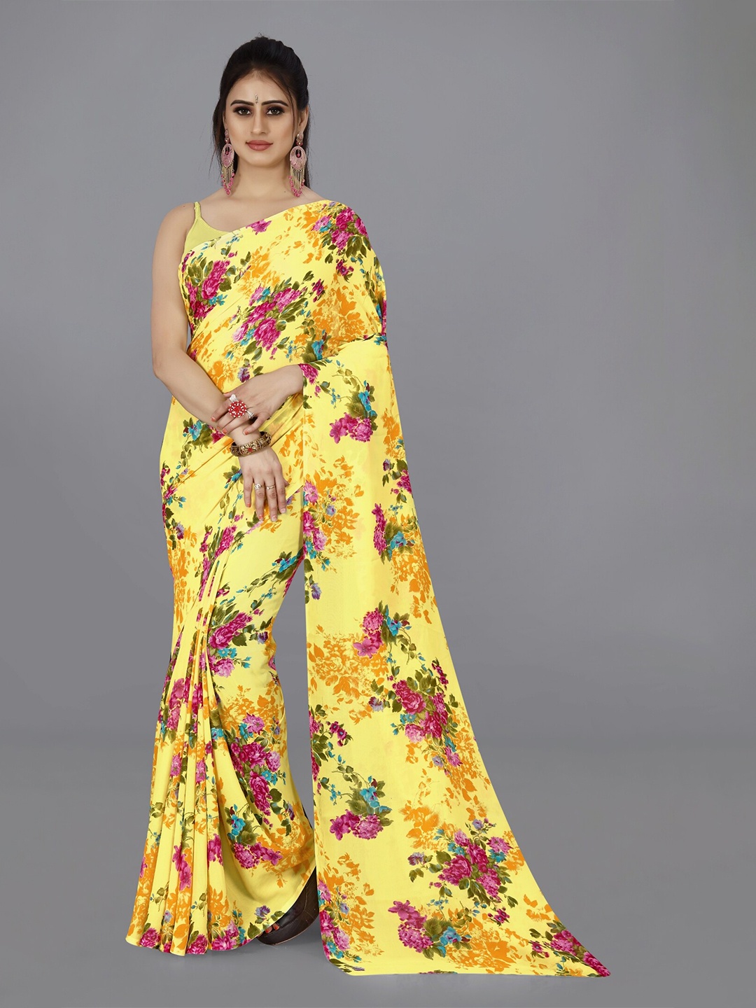 ANAND SAREES Floral Printed Saree, Yellow