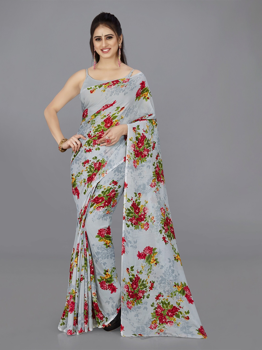 

ANAND SAREES Floral Printed Saree, Grey