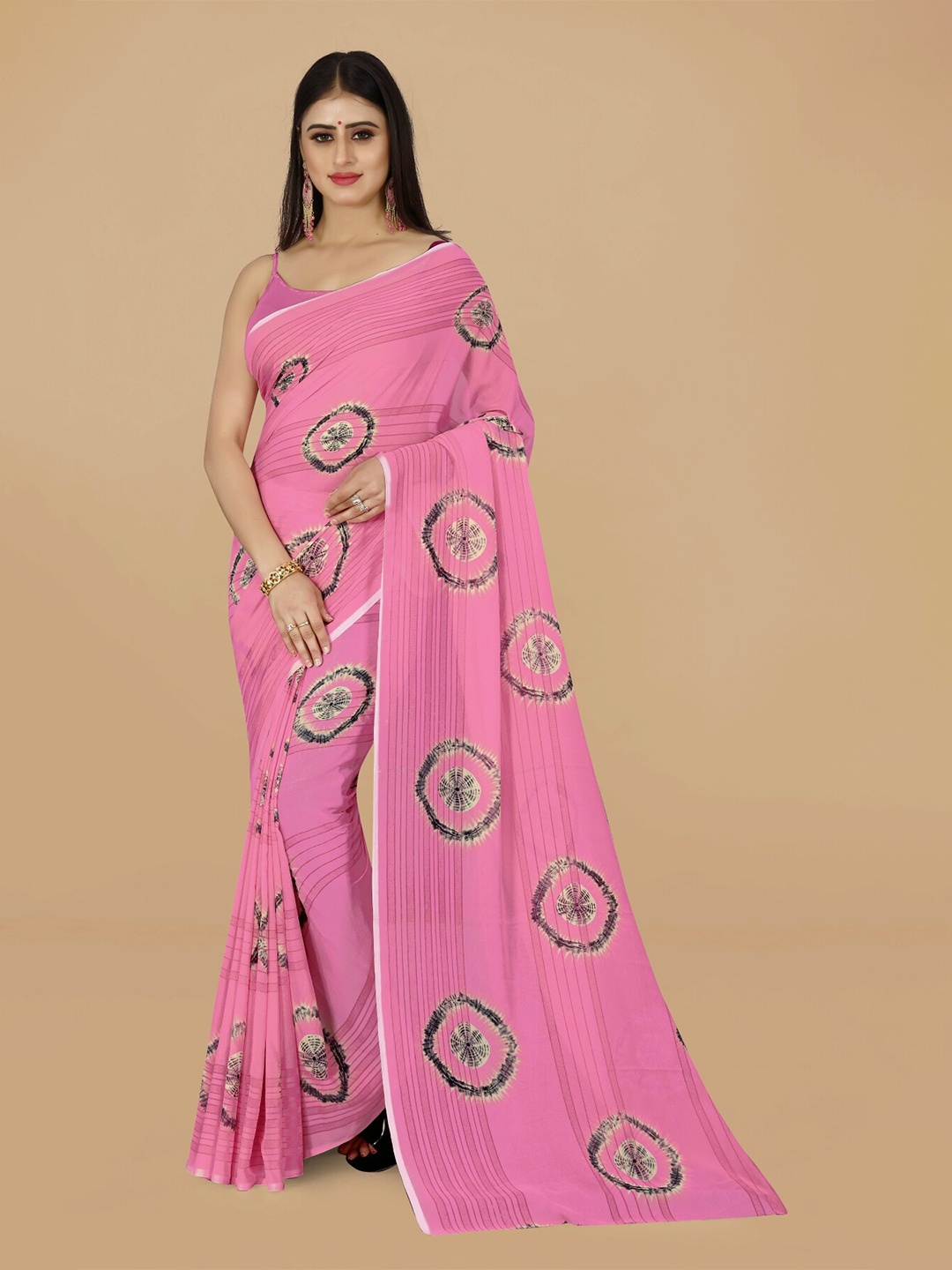 

ANAND SAREES Tie And Dye Saree, Pink