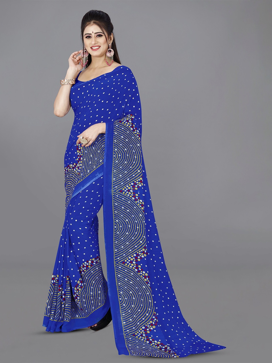 

ANAND SAREES Bandhani Printed Saree, Blue