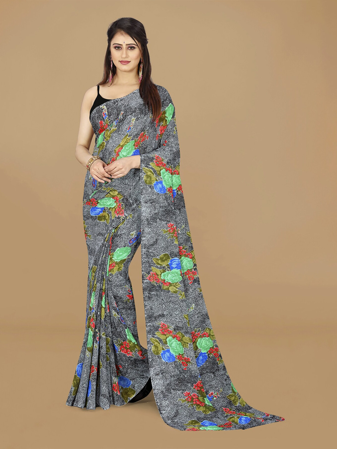 

ANAND SAREES Floral Poly Georgette Saree, Red