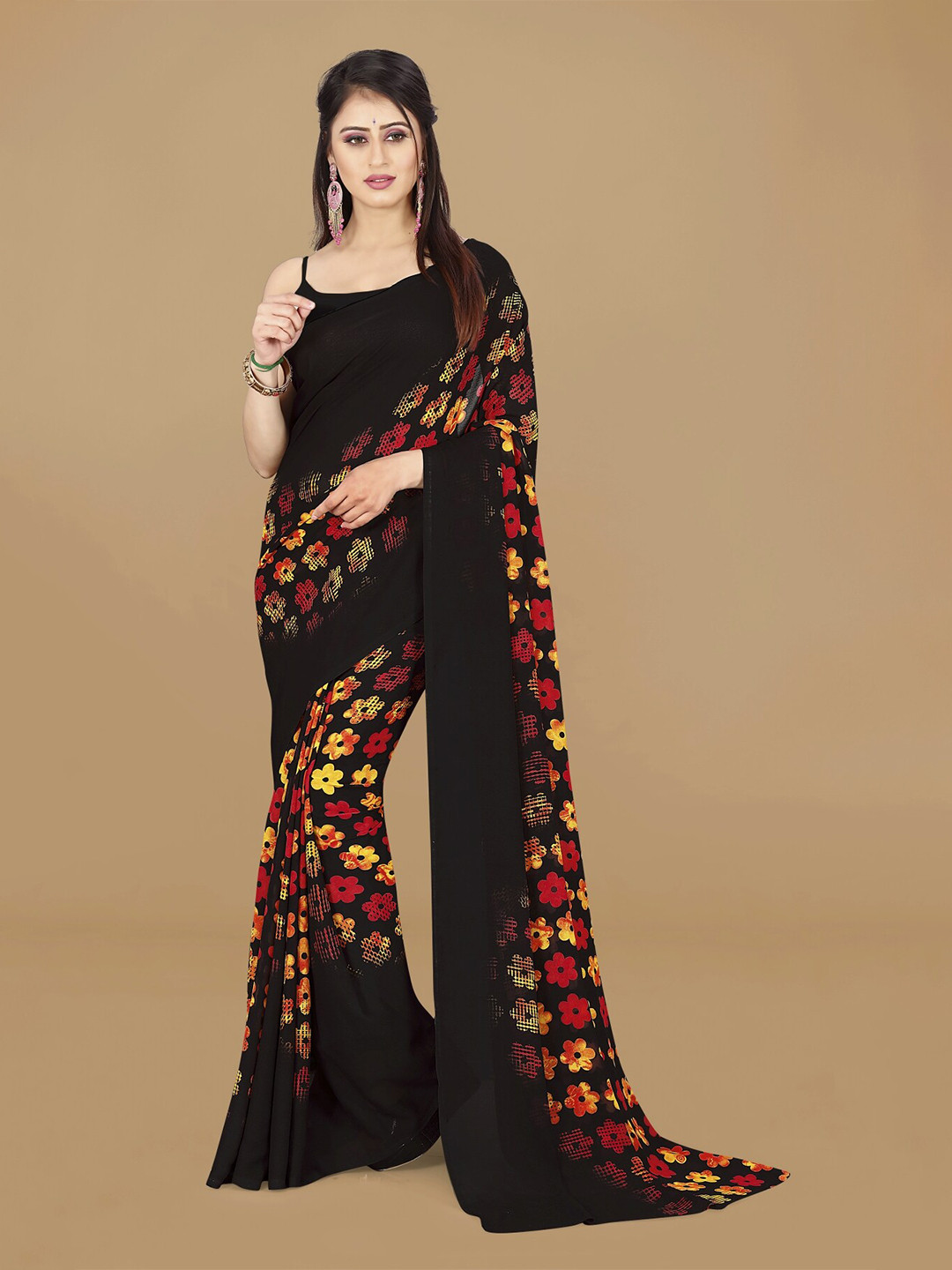 

ANAND SAREES Floral Printed Saree, Black