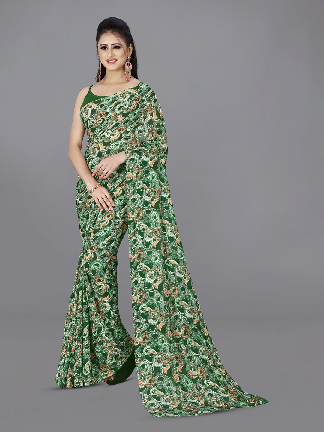 

ANAND SAREES Abstract Printed Saree, Green