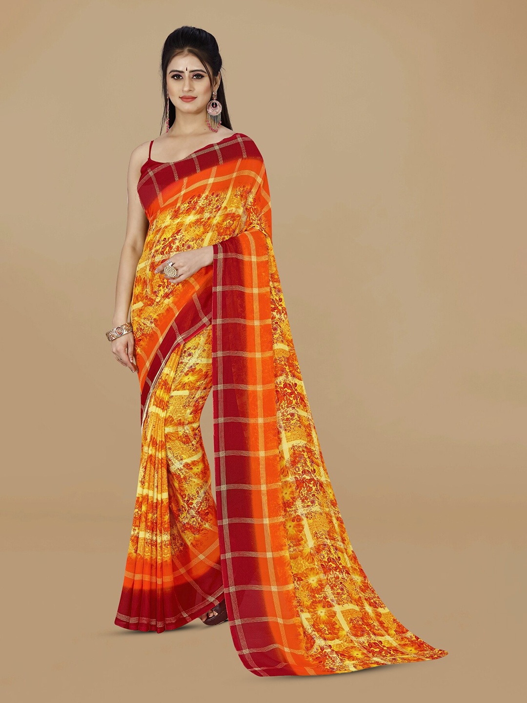 

ANAND SAREES Floral Poly Georgette Saree, Red