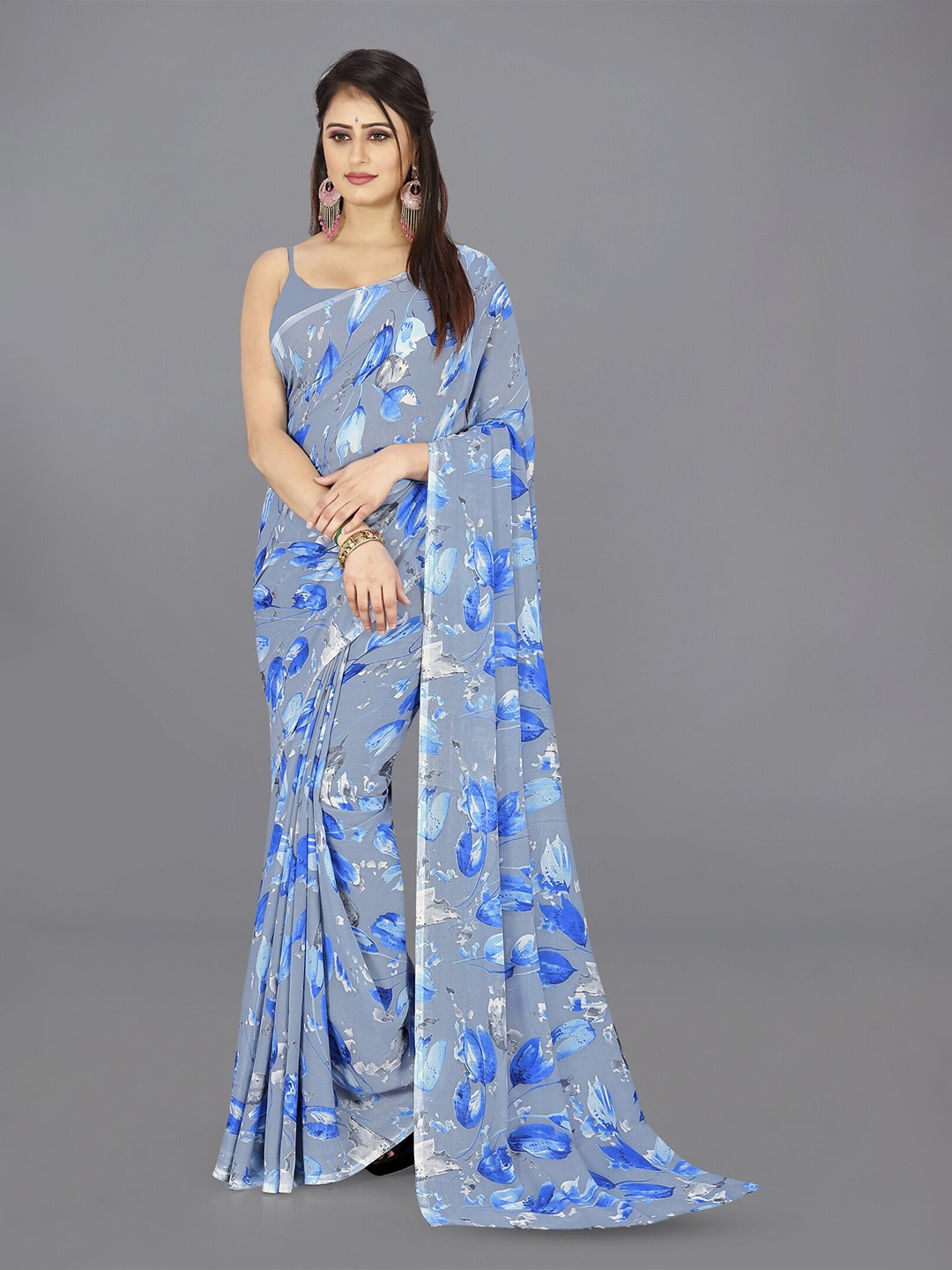

ANAND SAREES Floral Printed Saree, Blue
