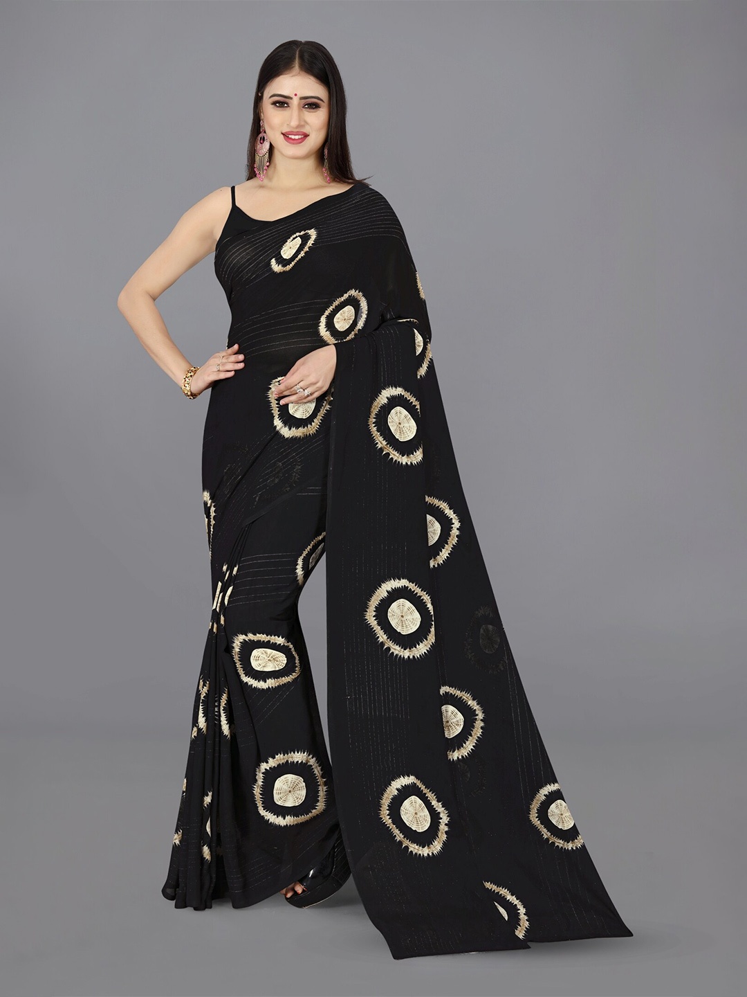 

ANAND SAREES Abstract Printed Saree, Black