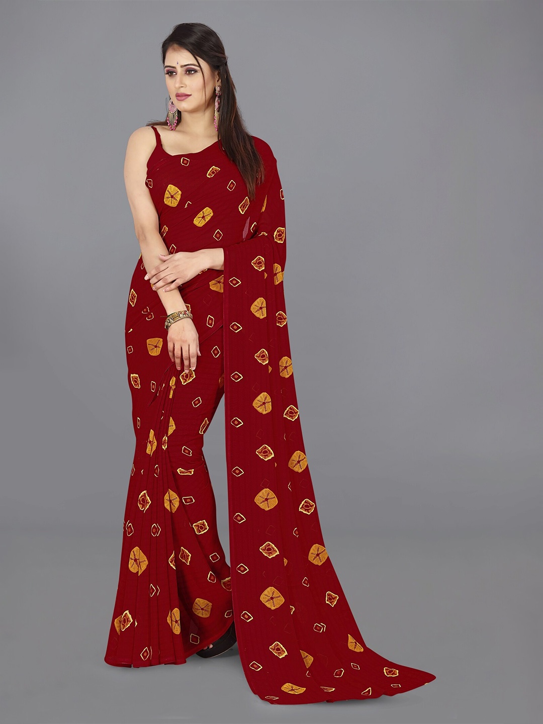 

ANAND SAREES Bandhani Printed Saree, Maroon