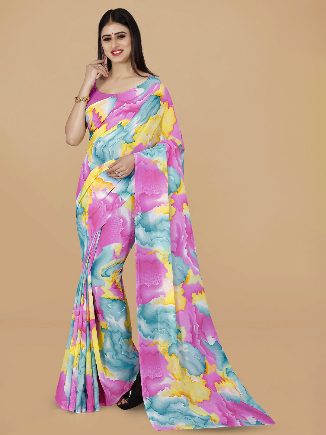 

ANAND SAREES Floral Printed Saree, Pink