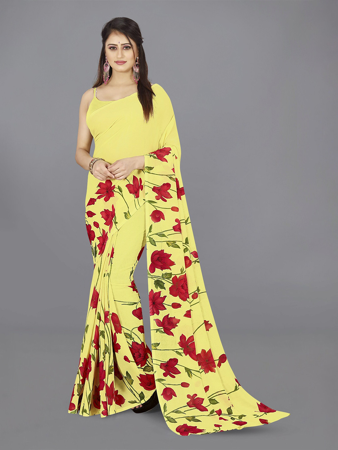 

ANAND SAREES Floral Saree, Yellow