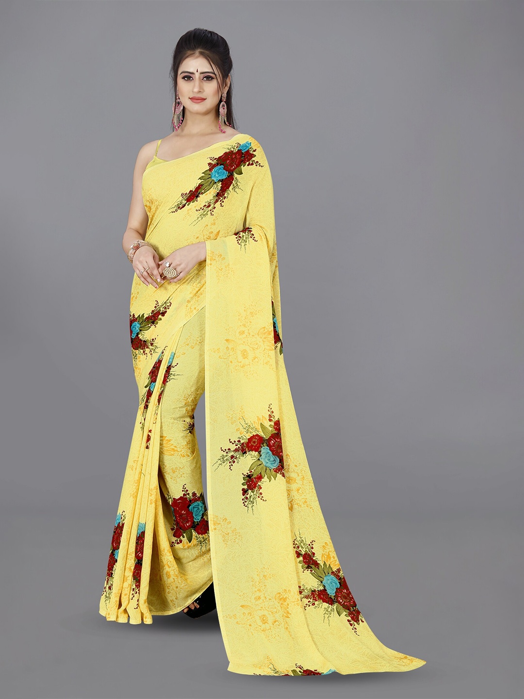 

ANAND SAREES Floral Printed Saree, Yellow