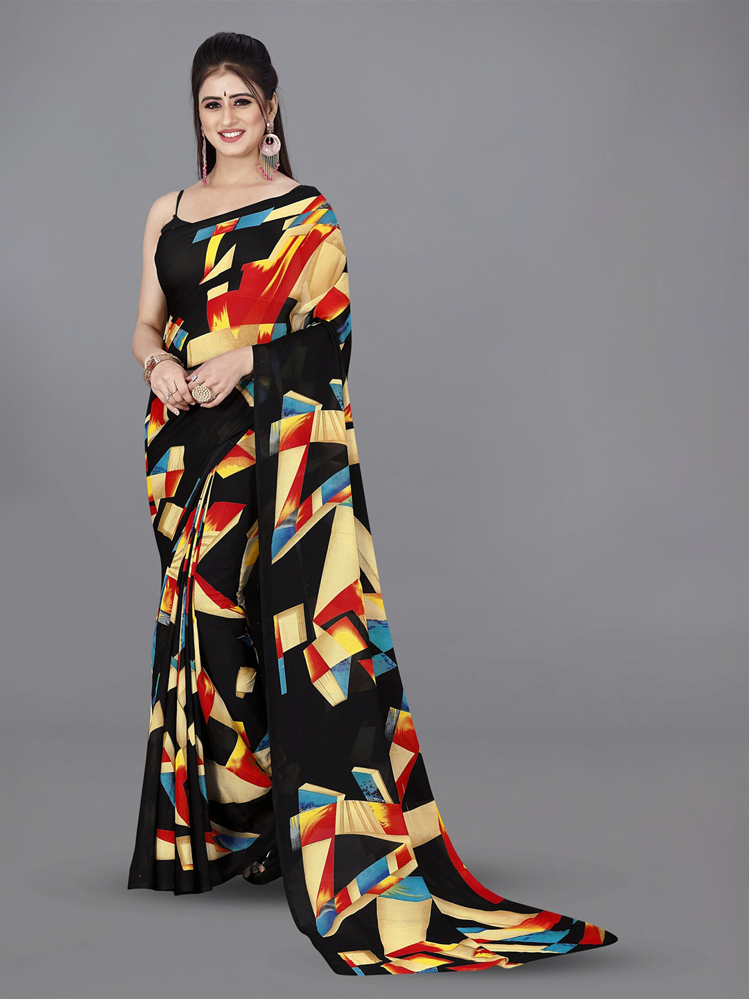 

ANAND SAREES Abstract Printed Saree, Red