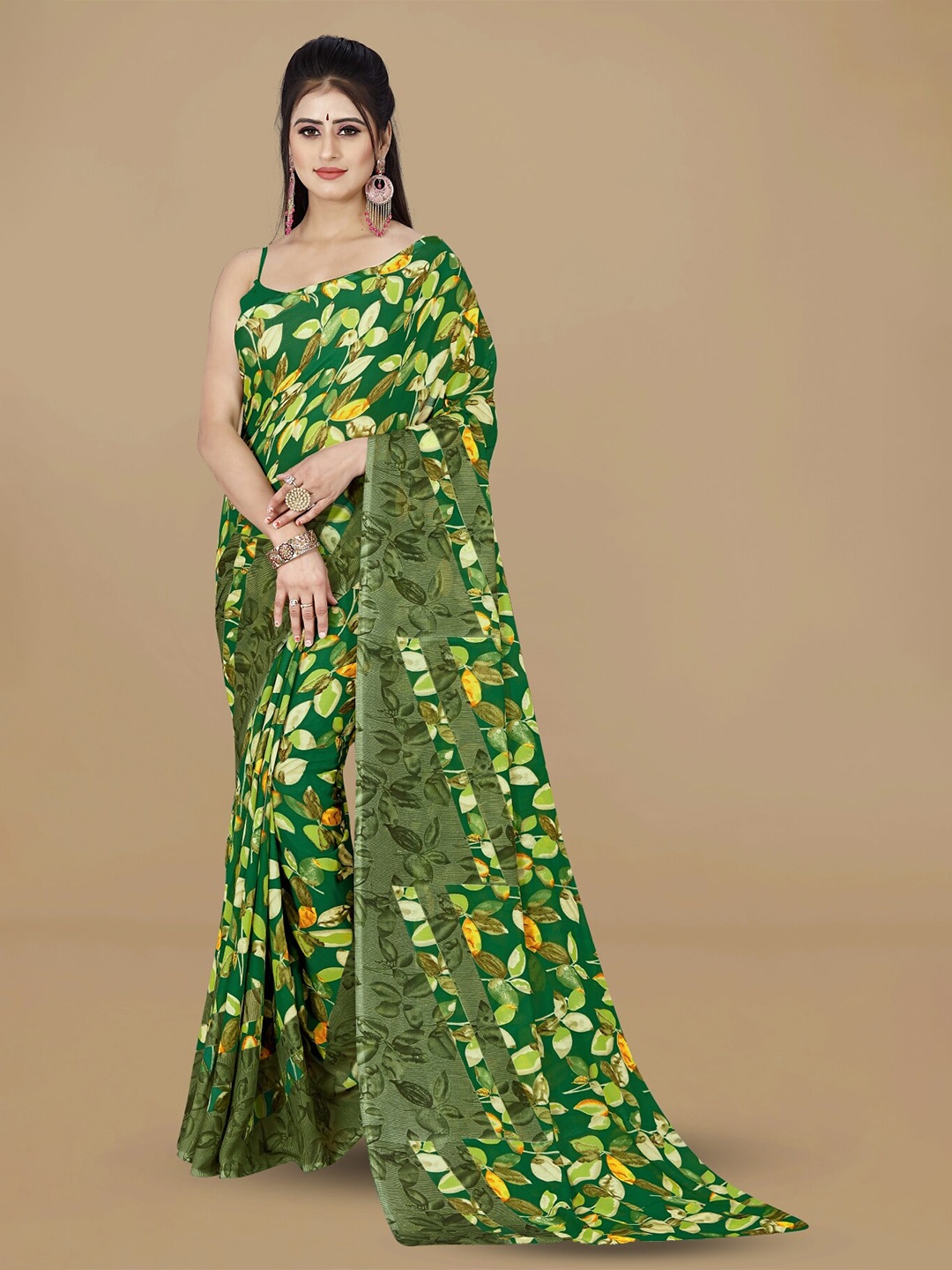 

ANAND SAREES Floral Printed Saree, Green