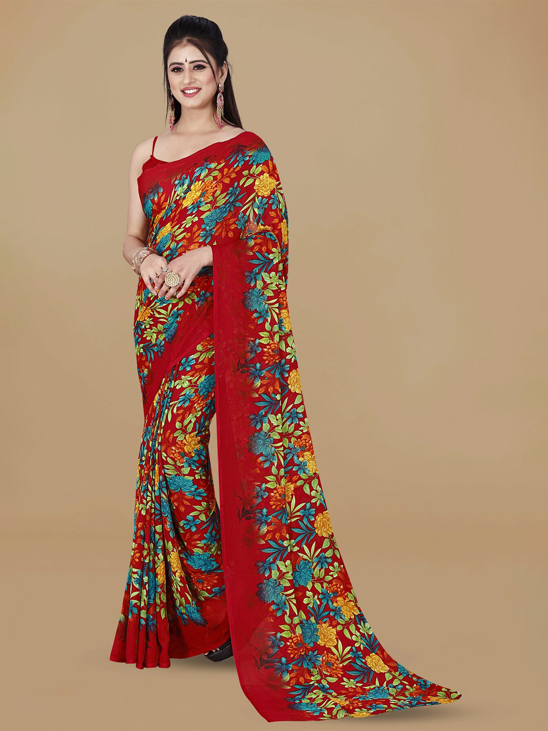 

ANAND SAREES Floral Printed Saree, Red