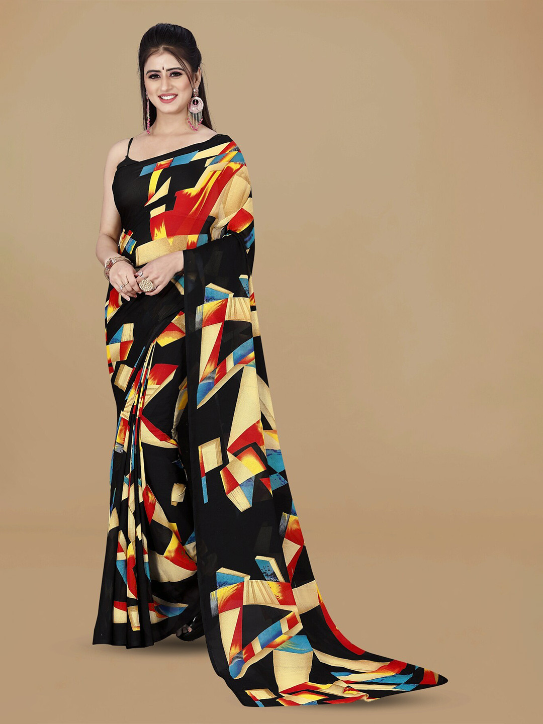 

ANAND SAREES Abstract Printed Saree, Black
