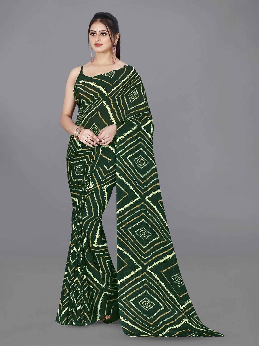 

ANAND SAREES Geometric Printed Saree, Green