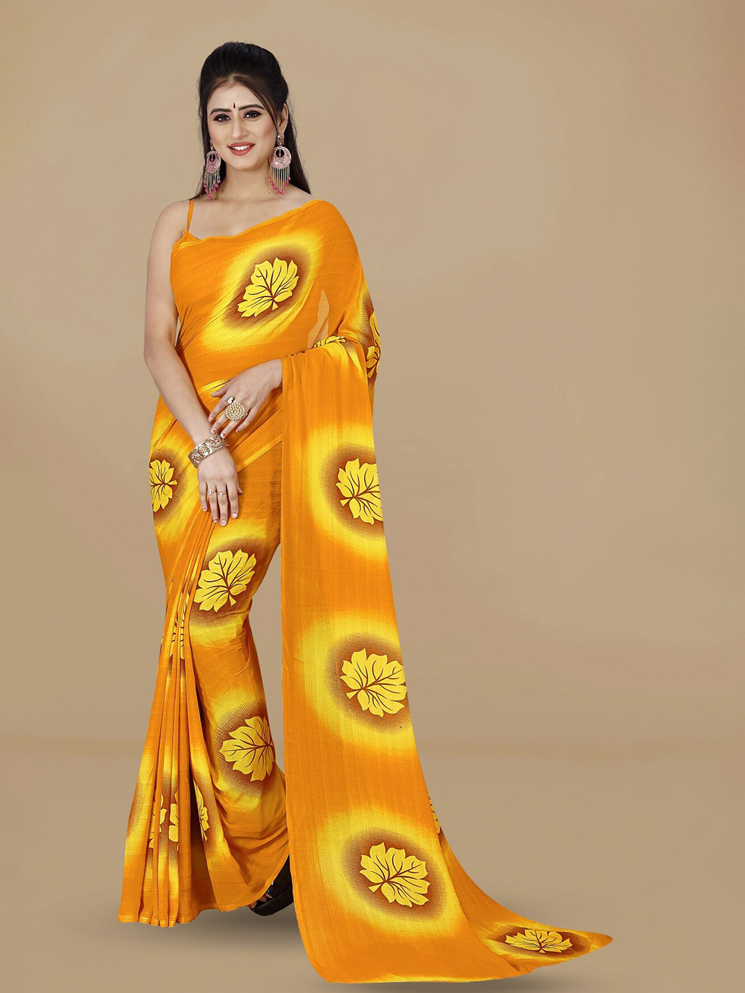 

ANAND SAREES Floral Printed Saree, Yellow