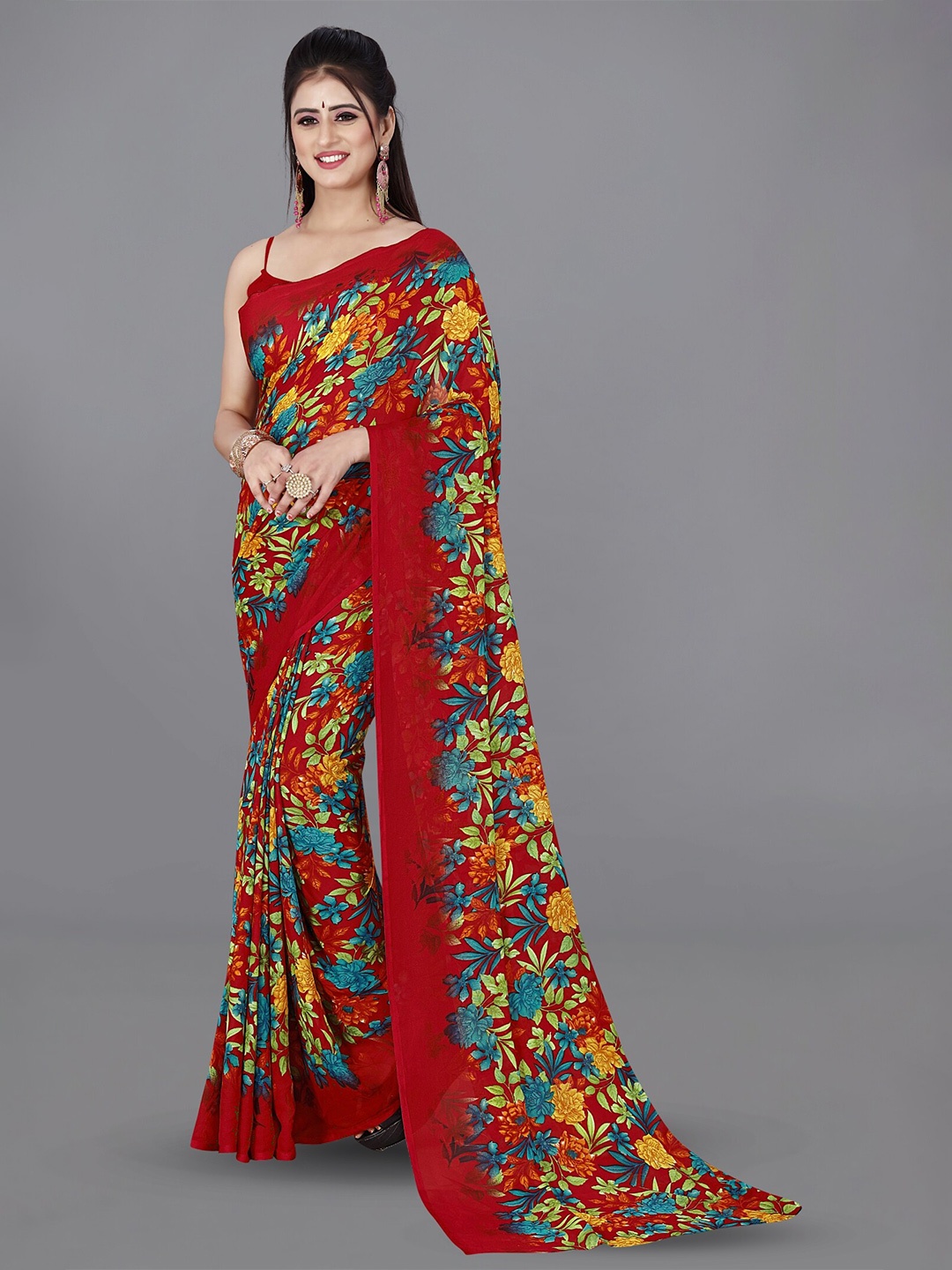 

ANAND SAREES Floral Printed Saree, Red