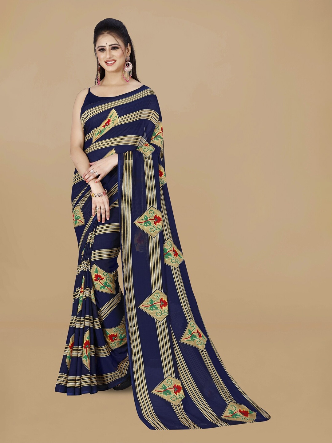 

ANAND SAREES Floral Printed Sarees, Blue