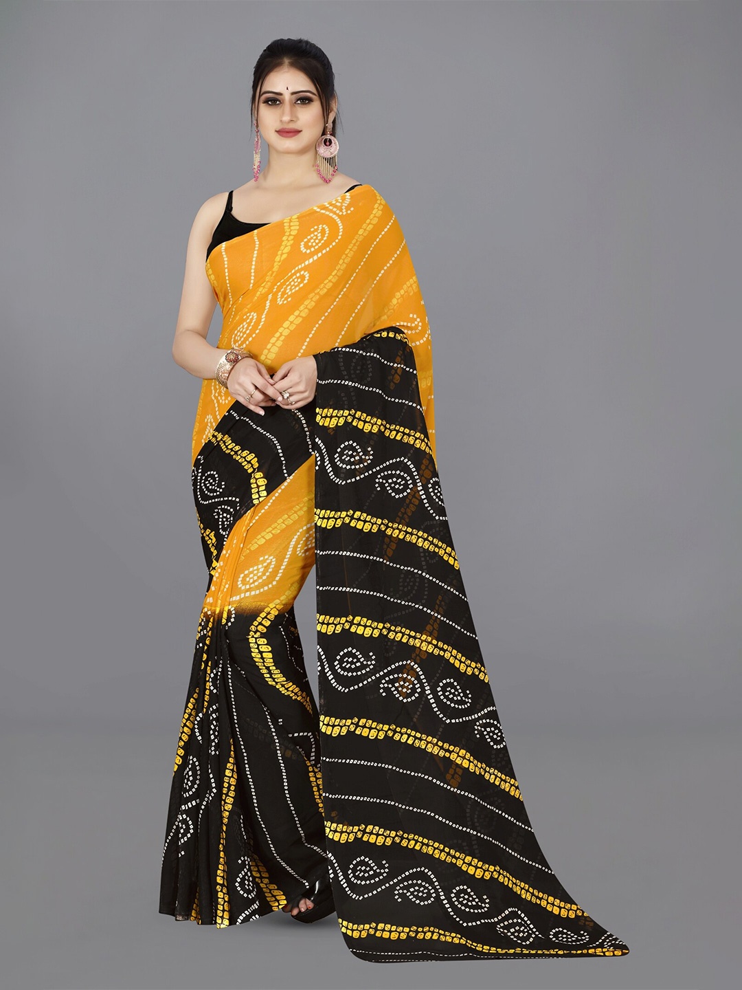 

ANAND SAREES Bandhani Poly Georgette Saree, Black