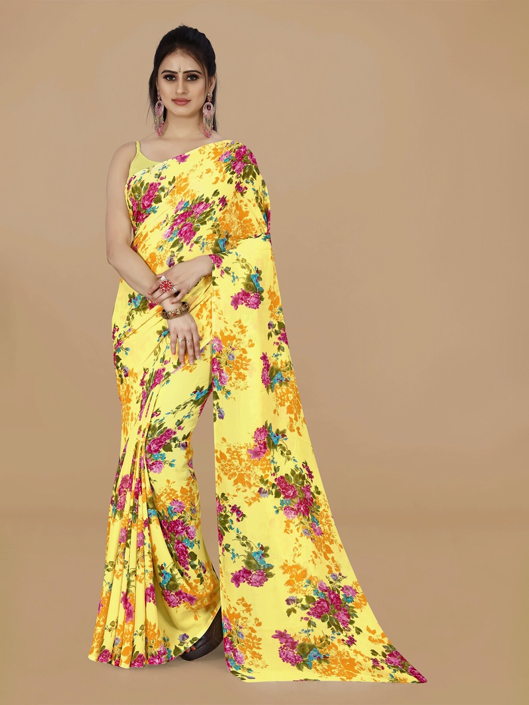 

ANAND SAREES Floral Printed Saree, Yellow