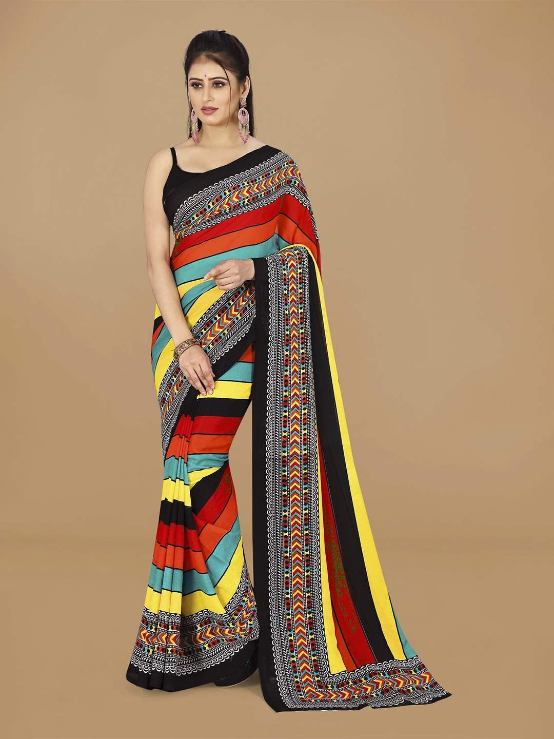 

ANAND SAREES Striped Saree, Black