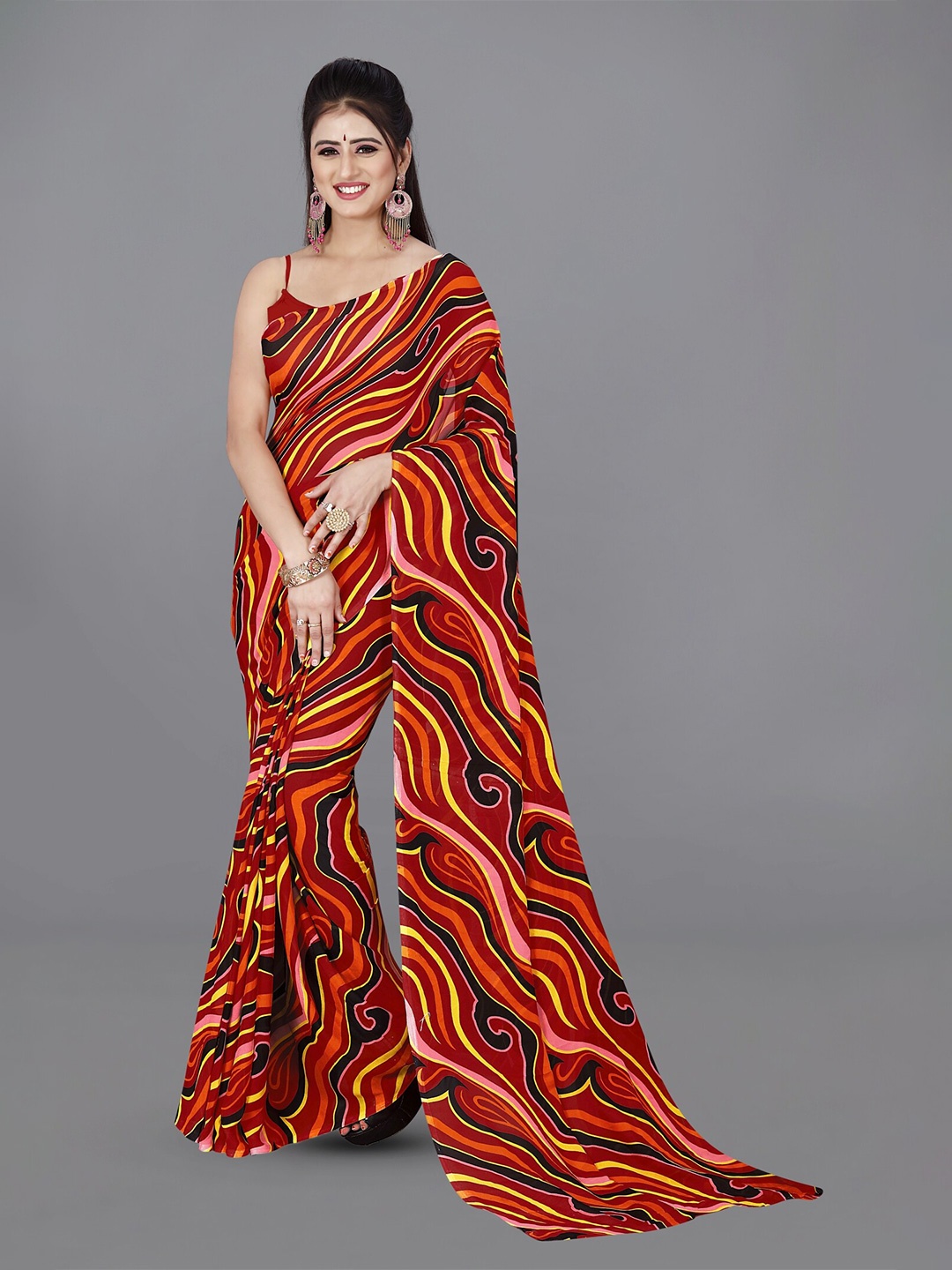 

ANAND SAREES Abstract Printed Saree, Red