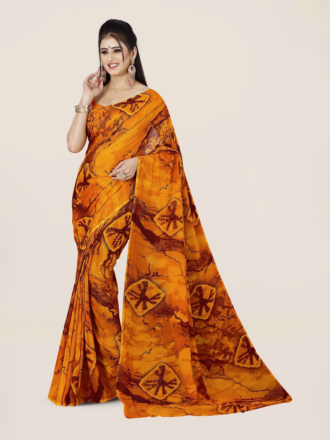 

ANAND SAREES Paisley Poly Georgette Saree, Mustard