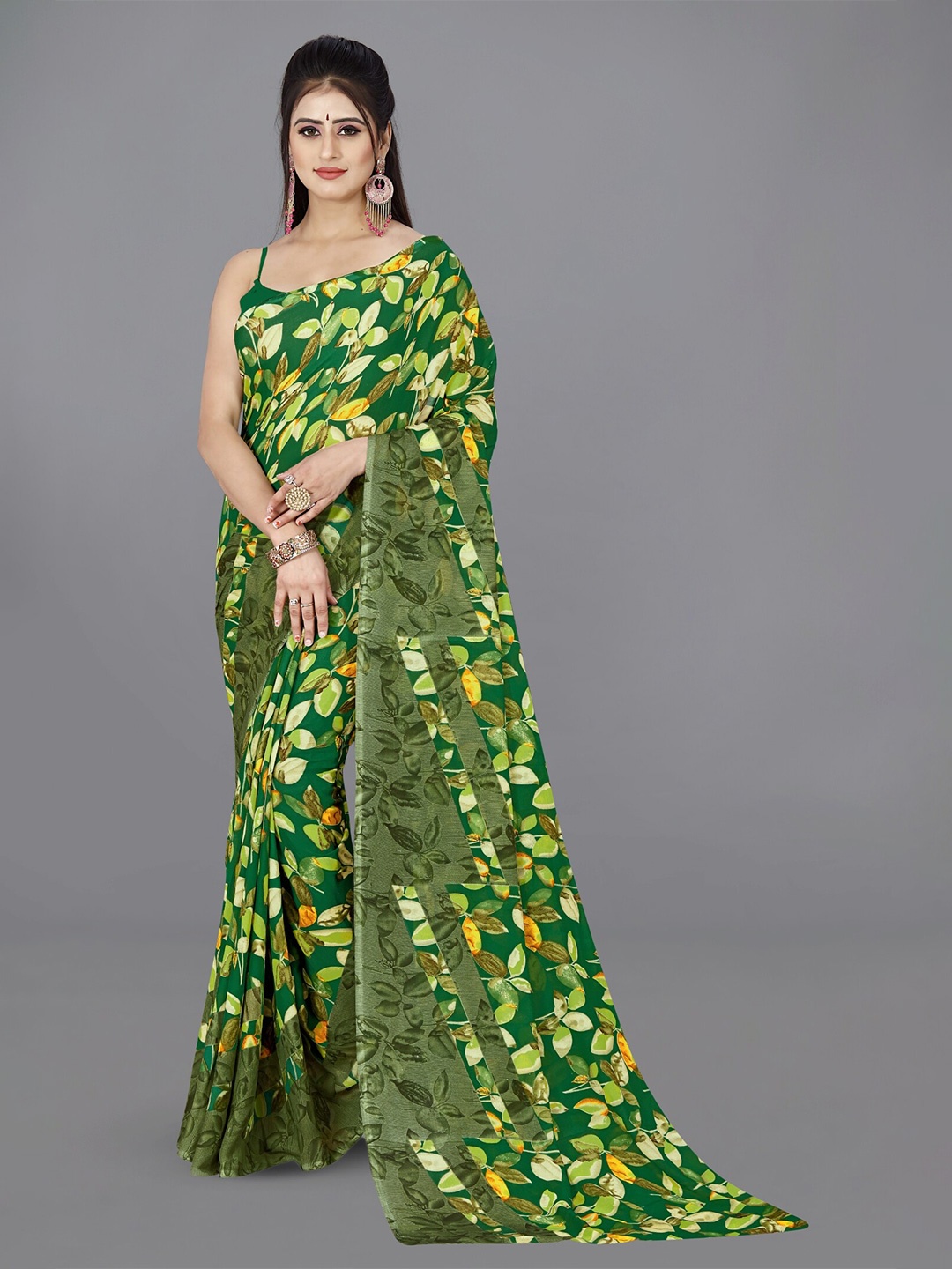 

ANAND SAREES Floral Printed Saree, Green