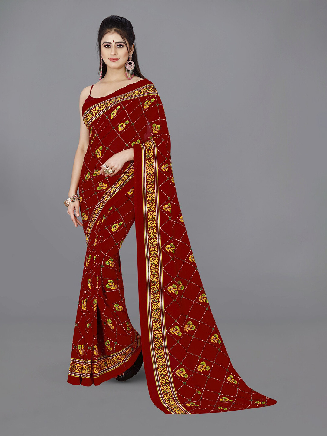 

ANAND SAREES Floral Printed Saree, Red