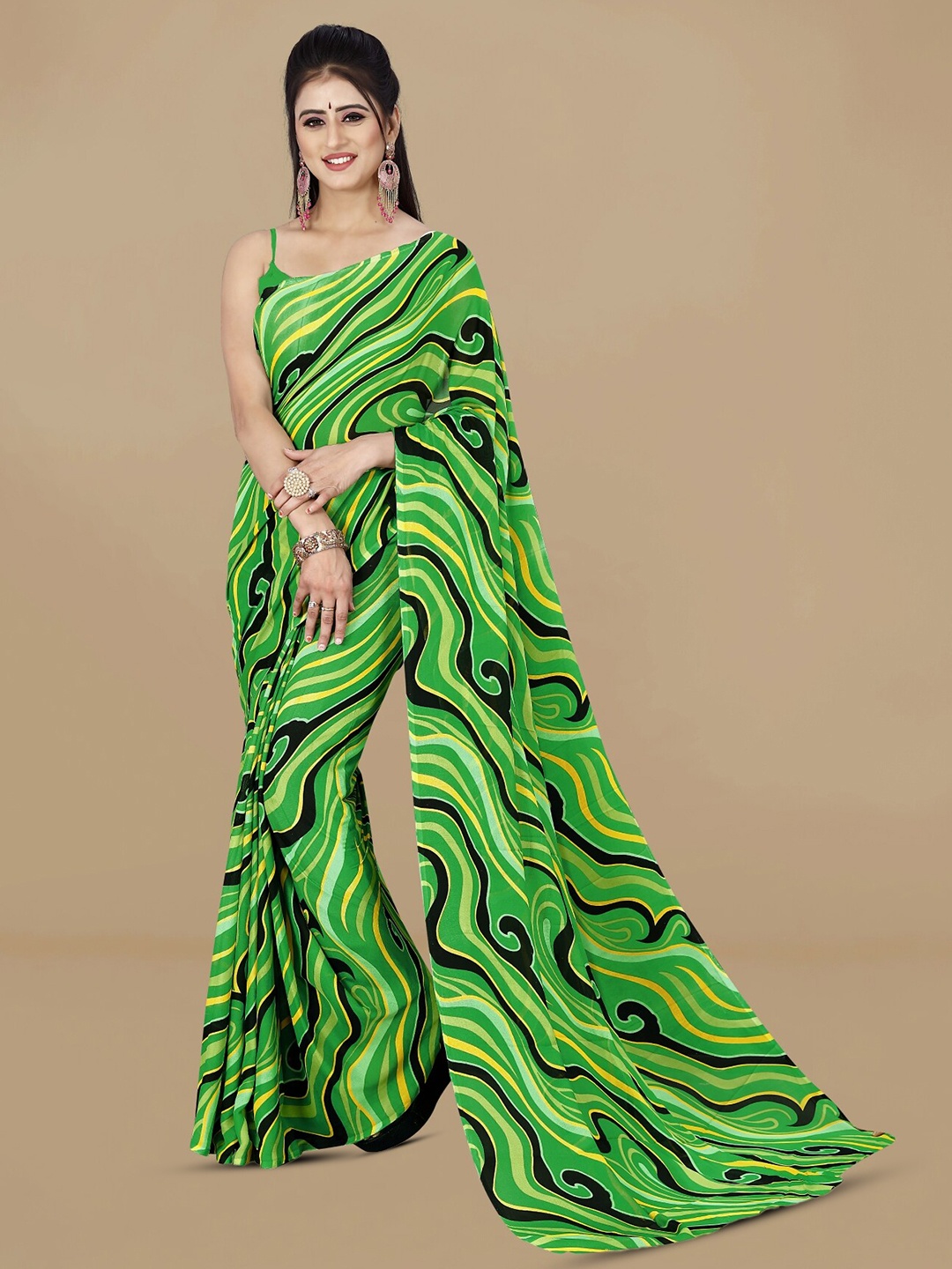 

ANAND SAREES Poly Georgette Saree, Green