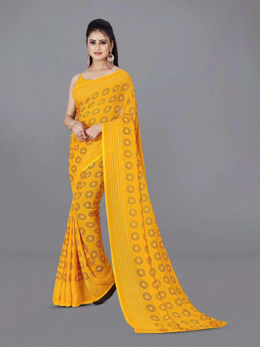 

ANAND SAREES Geometric Printed Saree, Yellow