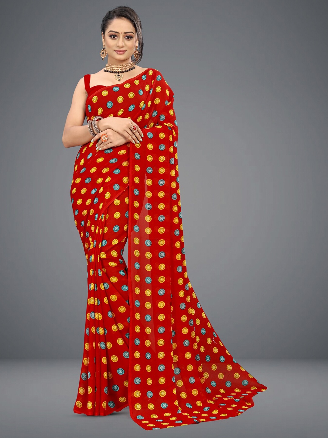 

ANAND SAREES Ethnic Motifs Printed Saree, Red