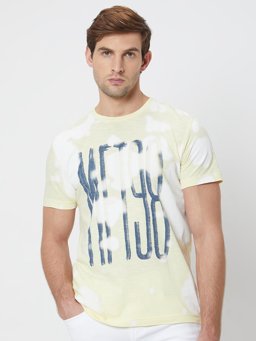 

Mufti Slim Fit Graphic Printed Polo Collar Cotton Casual T-shirt, Yellow