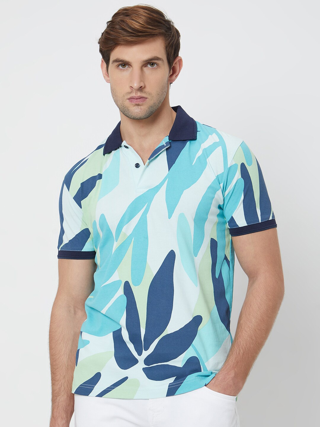 

Mufti Slim Fit Abstract Printed Cotton Casual T-shirt, Blue