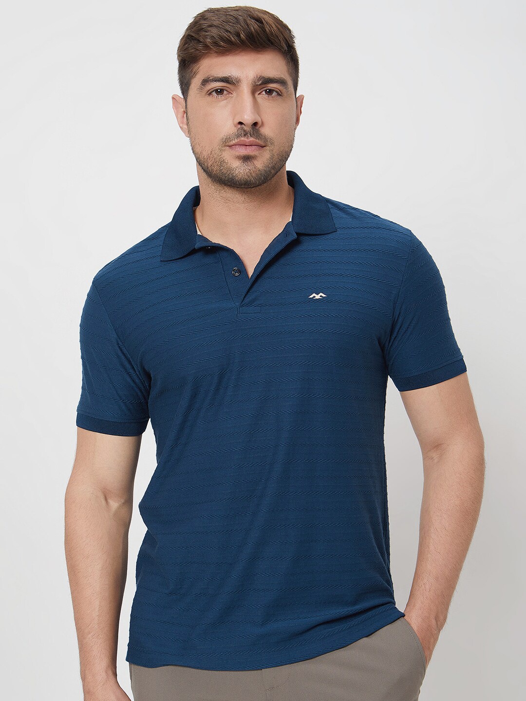 

Mufti Striped Polo Collar Slim Fit T-shirt, Teal