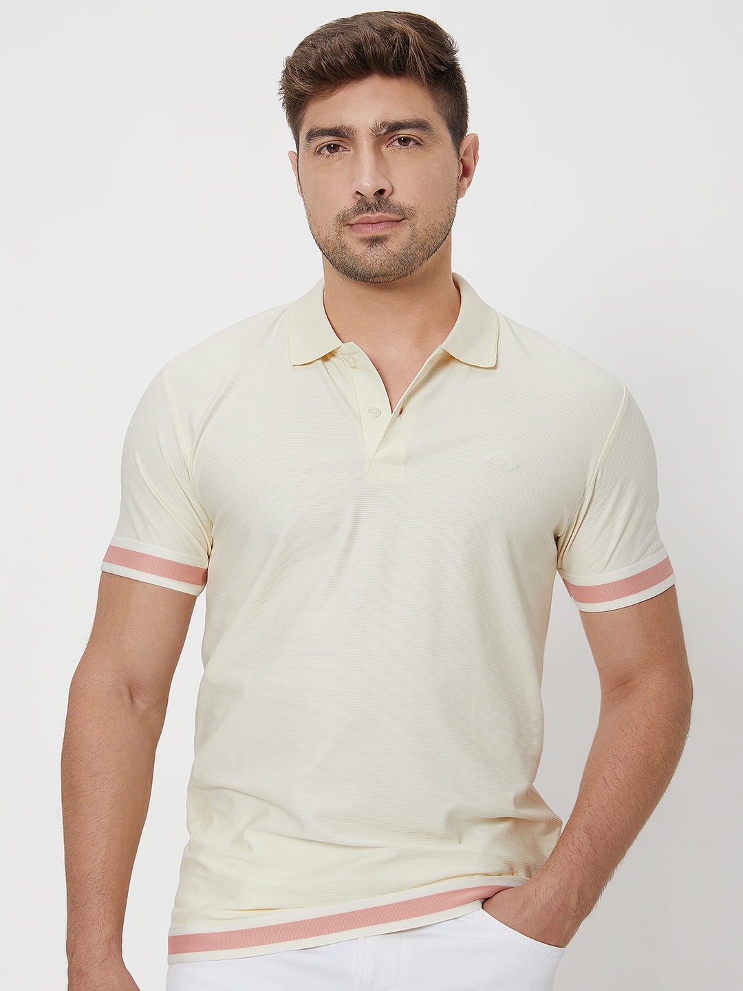 

Mufti Polo Collar Cotton Slim Fit T-shirt, Off white