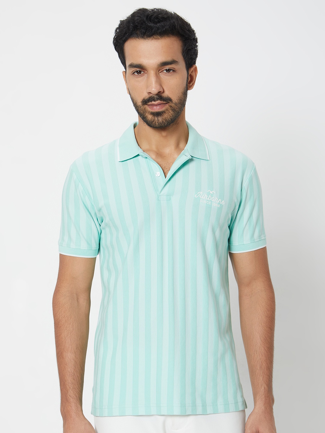 

Mufti Striped Polo Collar Cotton Slim Fit T-shirt, Green