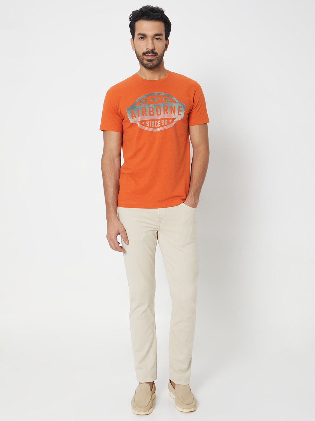 

Mufti Typography Printed Slim Fit T-shirt, Rust