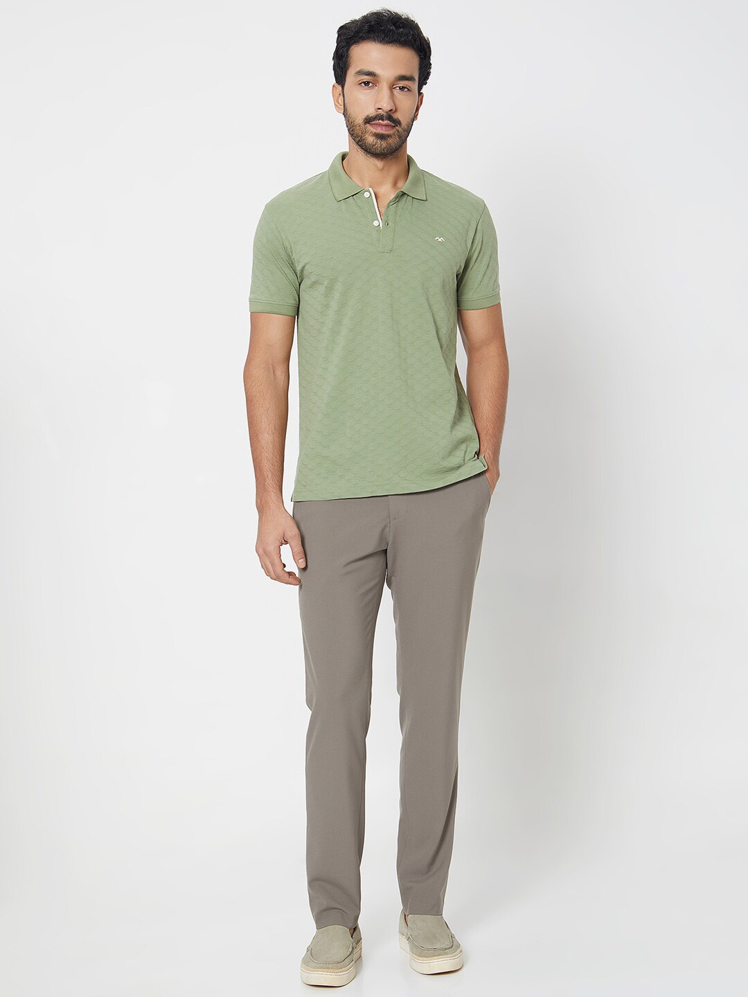 

Mufti Slim Fit Textured Cotton T-shirt, Olive